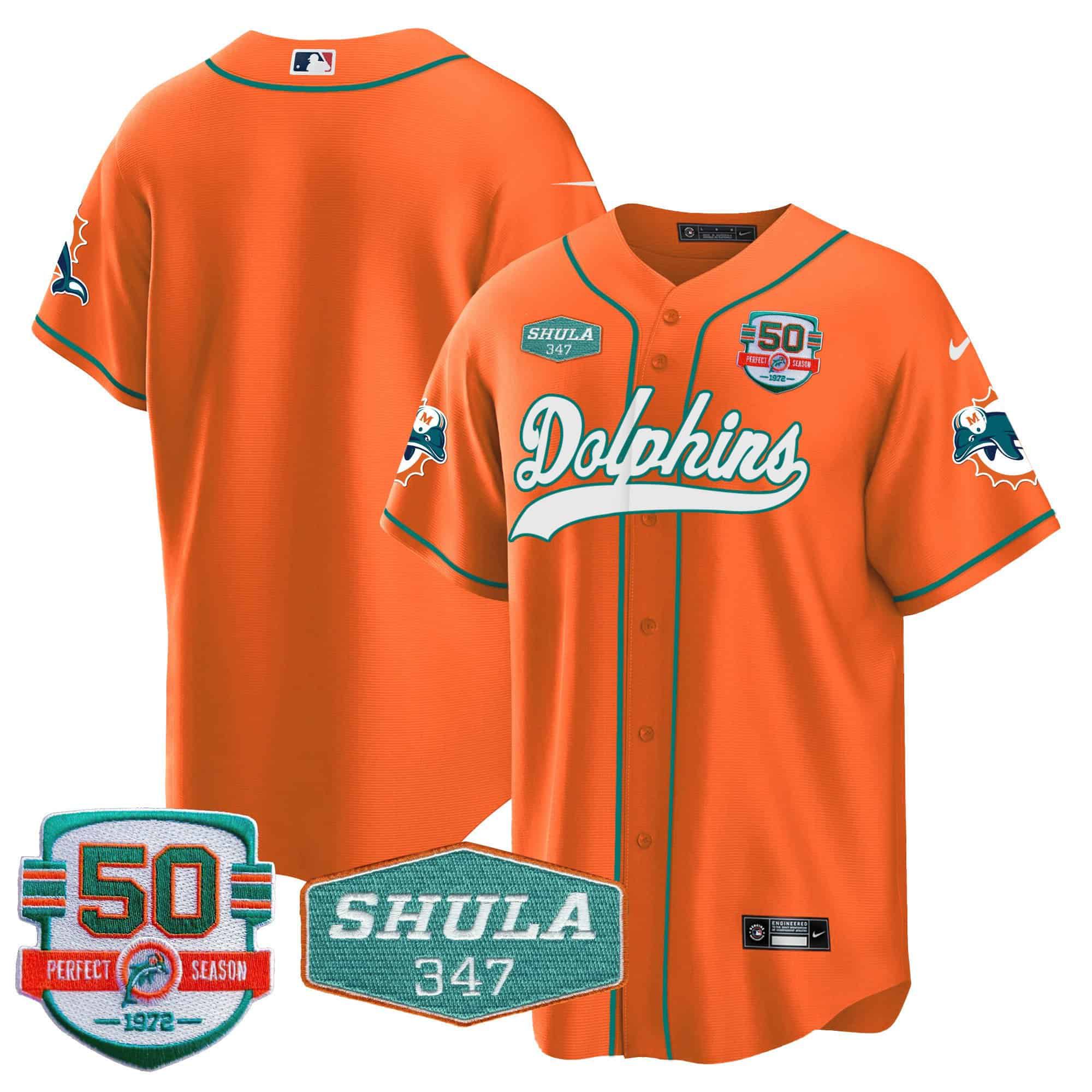 Men Miami Dolphins Blank Orange 2024 Nike 50th Don Shula Memorial Patch Baseball NFL Jersey